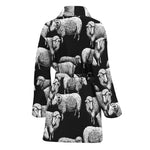 Black And White Sheep Pattern Print Women's Bathrobe