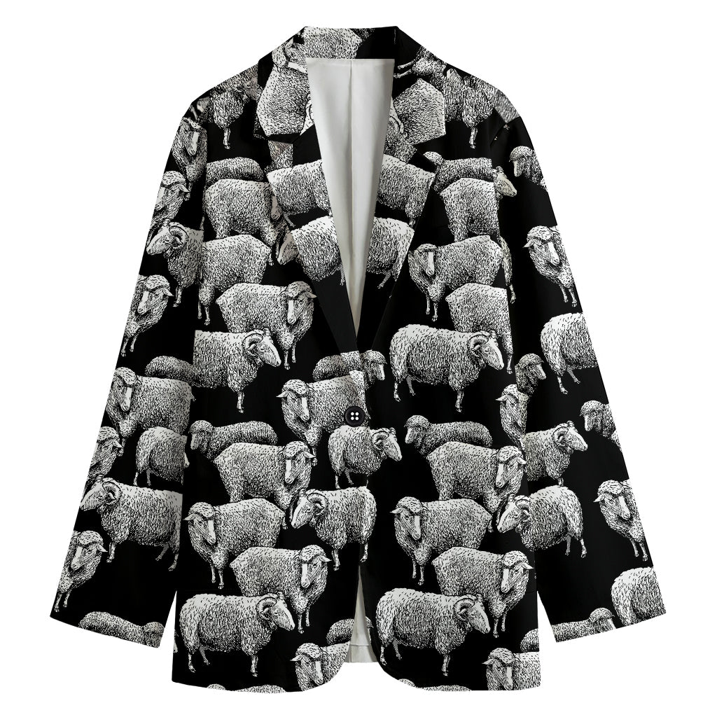 Black And White Sheep Pattern Print Women's Blazer