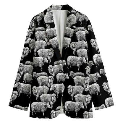 Black And White Sheep Pattern Print Women's Blazer