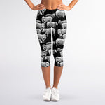 Black And White Sheep Pattern Print Women's Capri Leggings