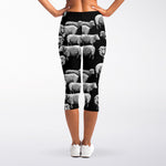 Black And White Sheep Pattern Print Women's Capri Leggings