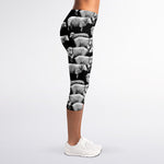 Black And White Sheep Pattern Print Women's Capri Leggings