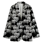 Black And White Sheep Pattern Print Women's Cotton Blazer
