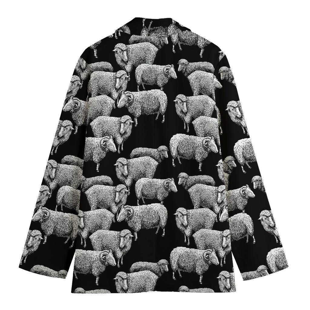 Black And White Sheep Pattern Print Women's Cotton Blazer