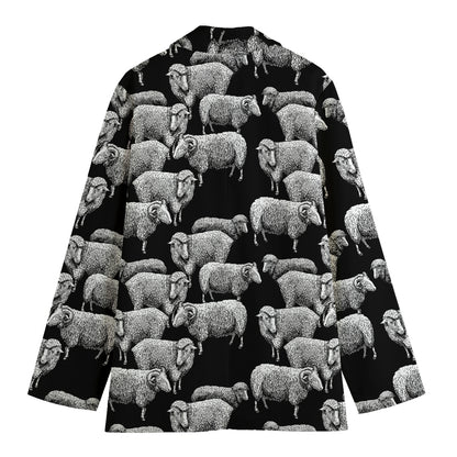 Black And White Sheep Pattern Print Women's Cotton Blazer