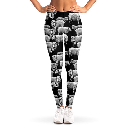 Black And White Sheep Pattern Print Women's Leggings