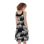 Black And White Sheep Pattern Print Women's Sleeveless Dress