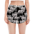 Black And White Sheep Pattern Print Women's Split Running Shorts