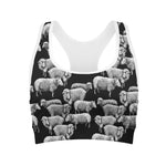 Black And White Sheep Pattern Print Women's Sports Bra