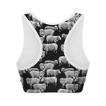 Black And White Sheep Pattern Print Women's Sports Bra