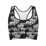 Black And White Sheep Pattern Print Women's Sports Bra
