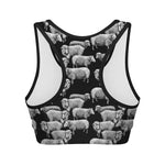 Black And White Sheep Pattern Print Women's Sports Bra