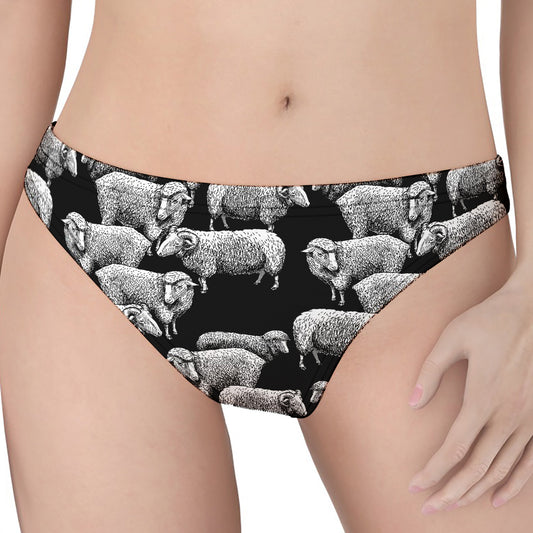 Black And White Sheep Pattern Print Women's Thong