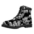 Black And White Sheep Pattern Print Padded Collar Lace Up Boots