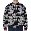 Black And White Sheep Pattern Print Zip Sleeve Bomber Jacket