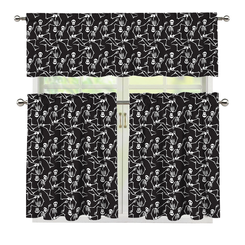 Black And White Skeleton Pattern Print 3 Piece Kitchen Curtains