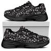 Black And White Skeleton Pattern Print Black Chunky Shoes