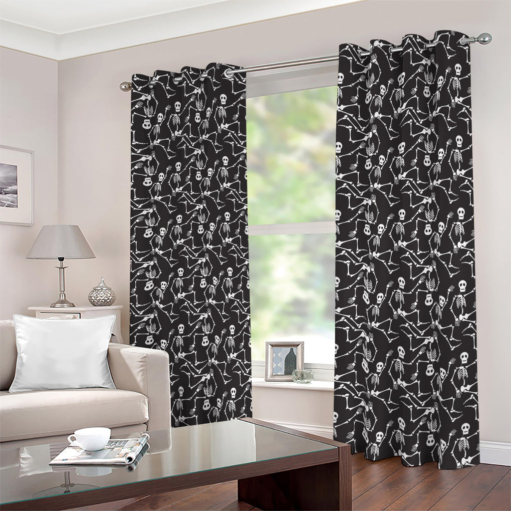 Black And White Skeleton Pattern Print Blackout Grommet Curtains