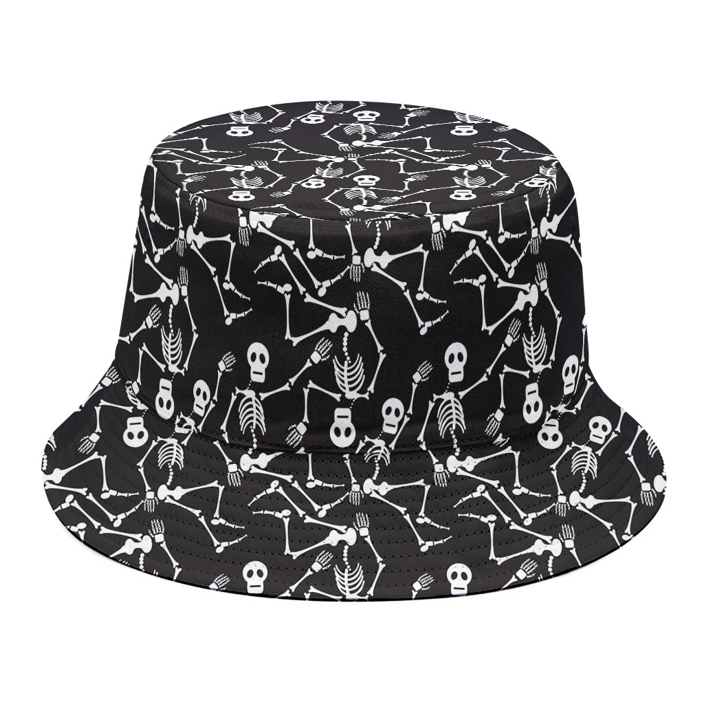 Black And White Skeleton Pattern Print Bucket Hat