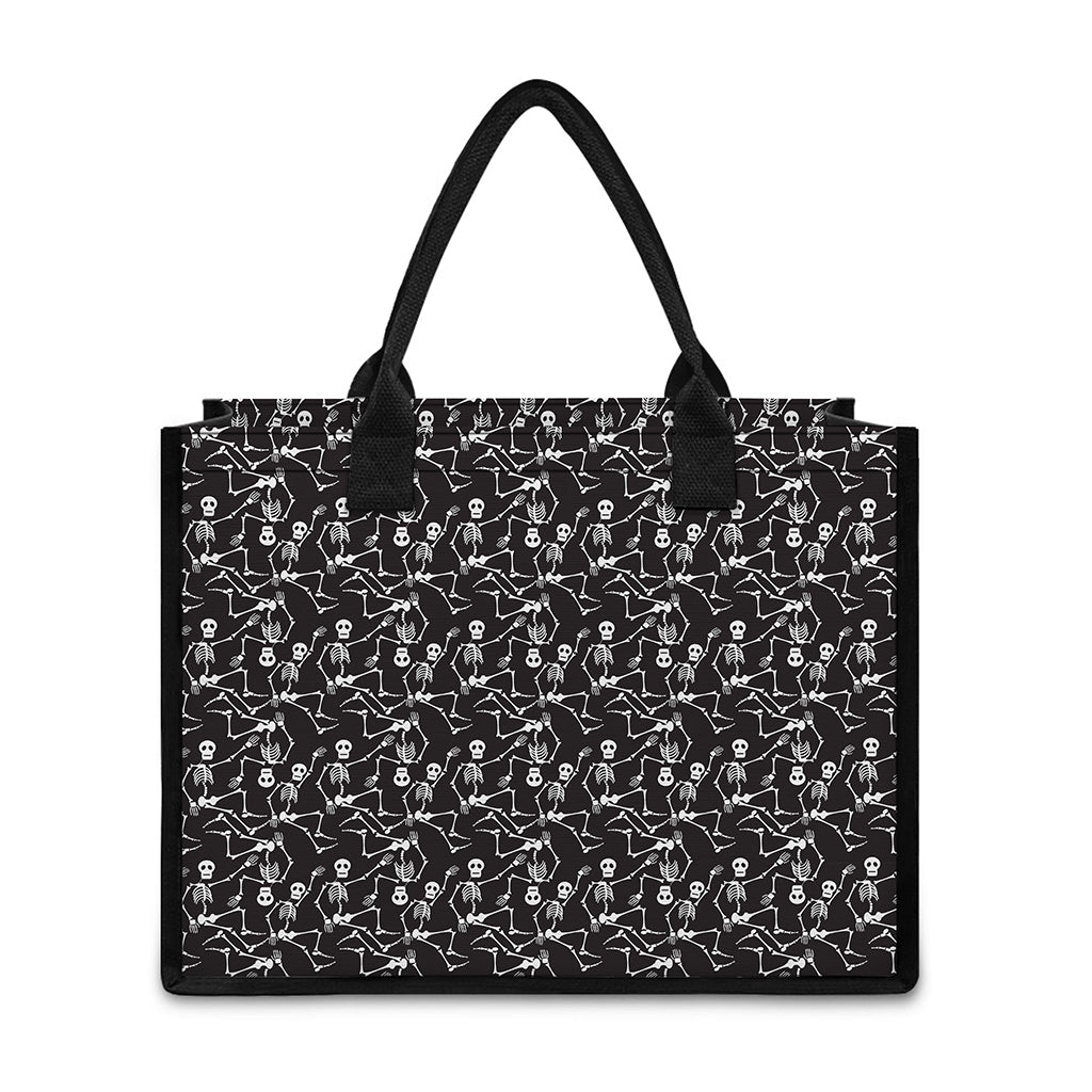 Black And White Skeleton Pattern Print Canvas Tote Bag