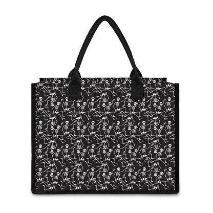 Black And White Skeleton Pattern Print Canvas Tote Bag