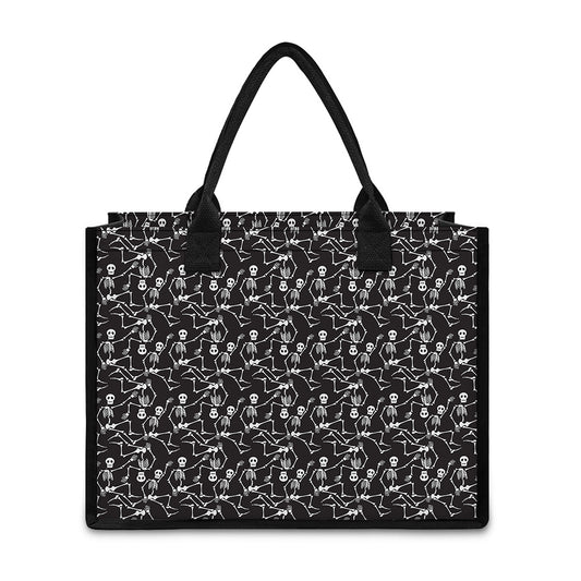 Black And White Skeleton Pattern Print Canvas Tote Bag