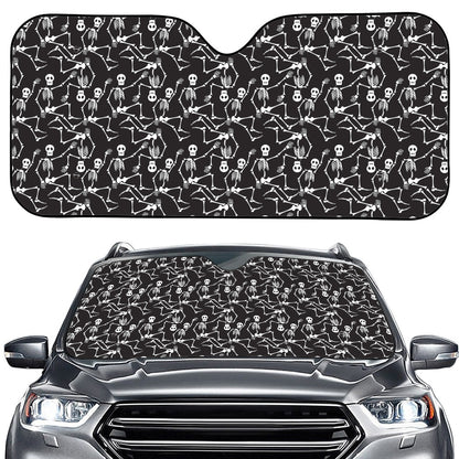 Black And White Skeleton Pattern Print Car Windshield Sun Shade