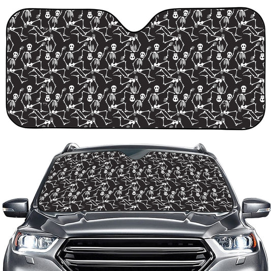 Black And White Skeleton Pattern Print Car Windshield Sun Shade