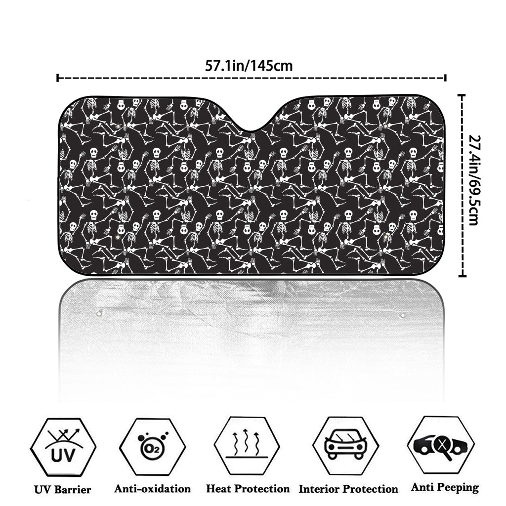Black And White Skeleton Pattern Print Car Windshield Sun Shade