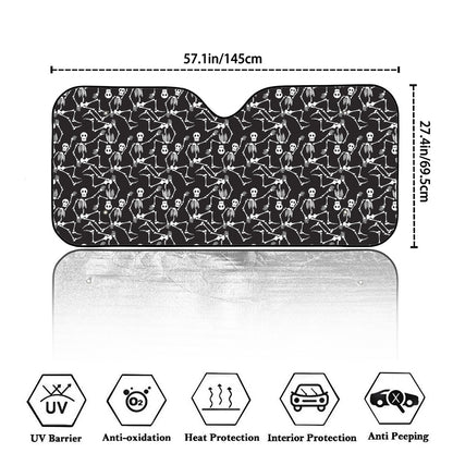 Black And White Skeleton Pattern Print Car Windshield Sun Shade