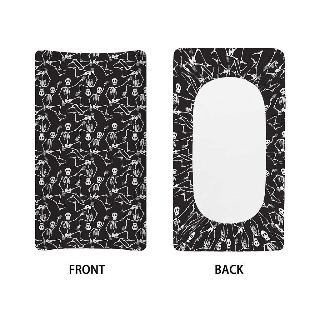 Black And White Skeleton Pattern Print Changing Pad Cover