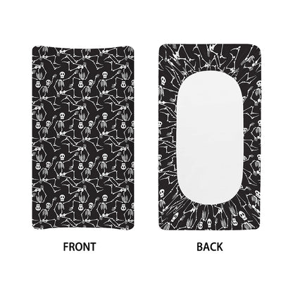 Black And White Skeleton Pattern Print Changing Pad Cover