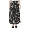 Black And White Skeleton Pattern Print Chiffon Maxi Skirt