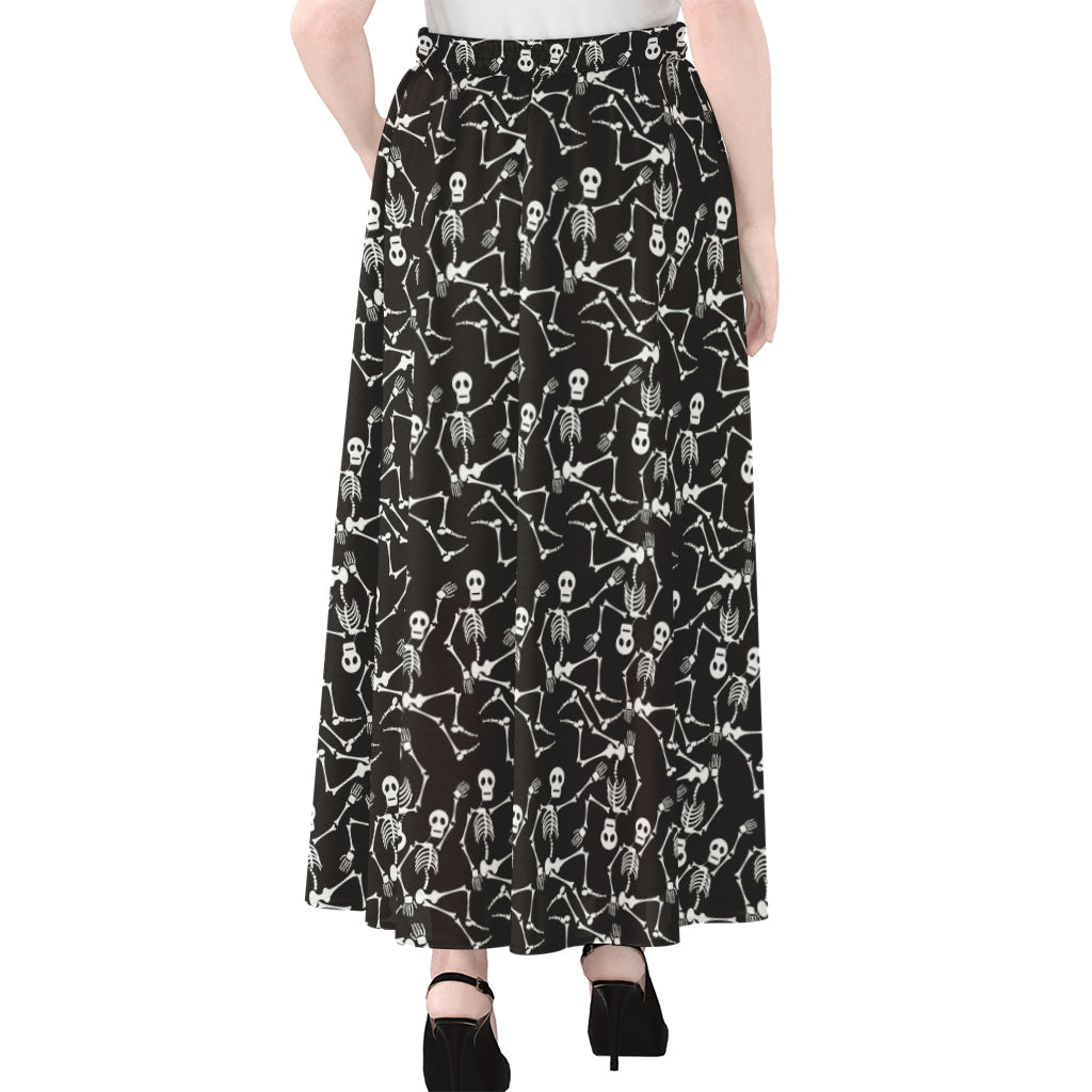 Black And White Skeleton Pattern Print Chiffon Maxi Skirt