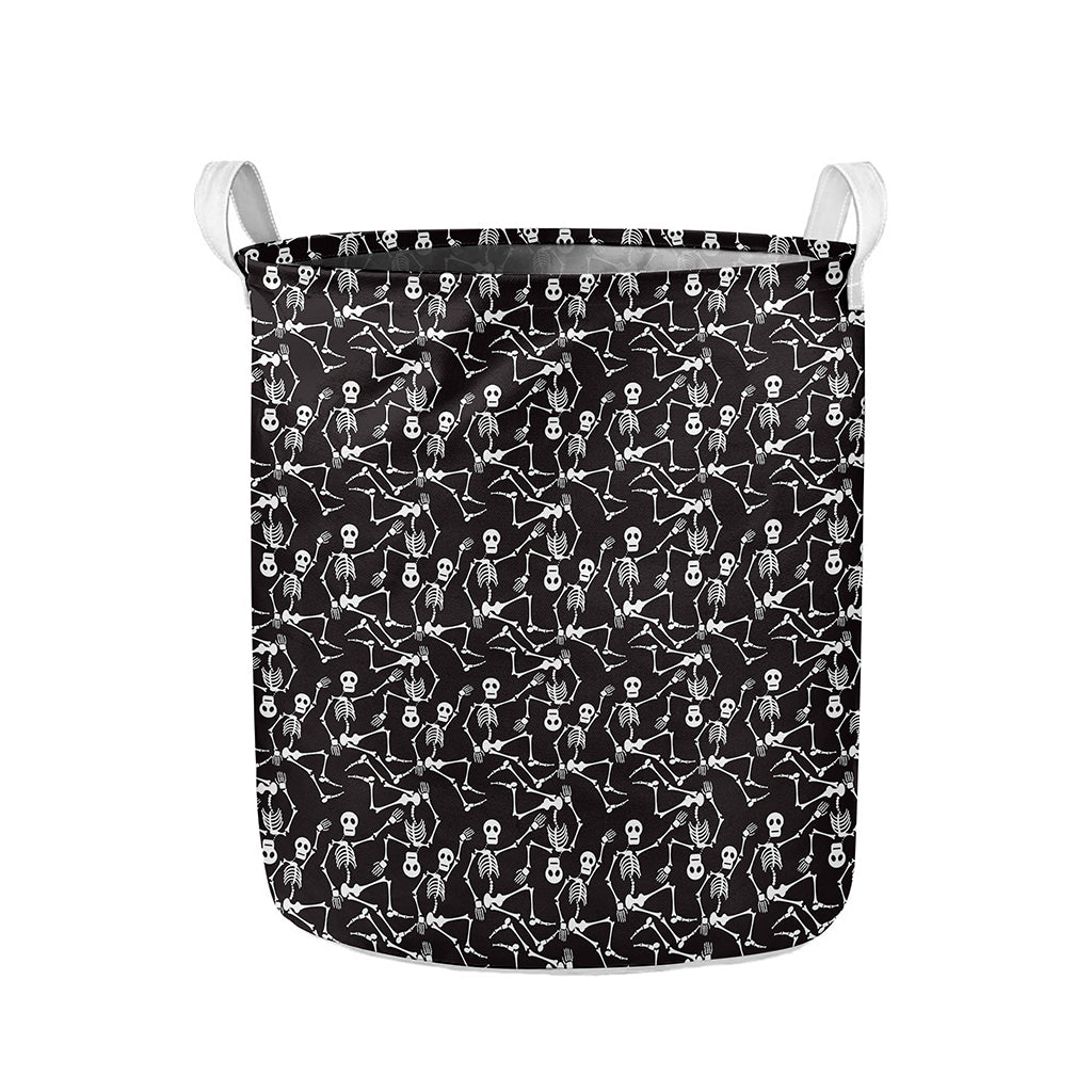 Black And White Skeleton Pattern Print Collapsible Laundry Basket