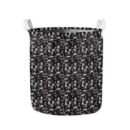 Black And White Skeleton Pattern Print Collapsible Laundry Basket