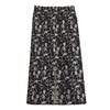 Black And White Skeleton Pattern Print Cotton Front Slit Maxi Skirt