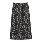 Black And White Skeleton Pattern Print Cotton Front Slit Maxi Skirt