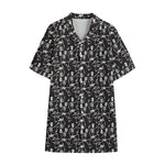 Black And White Skeleton Pattern Print Cotton Hawaiian Shirt