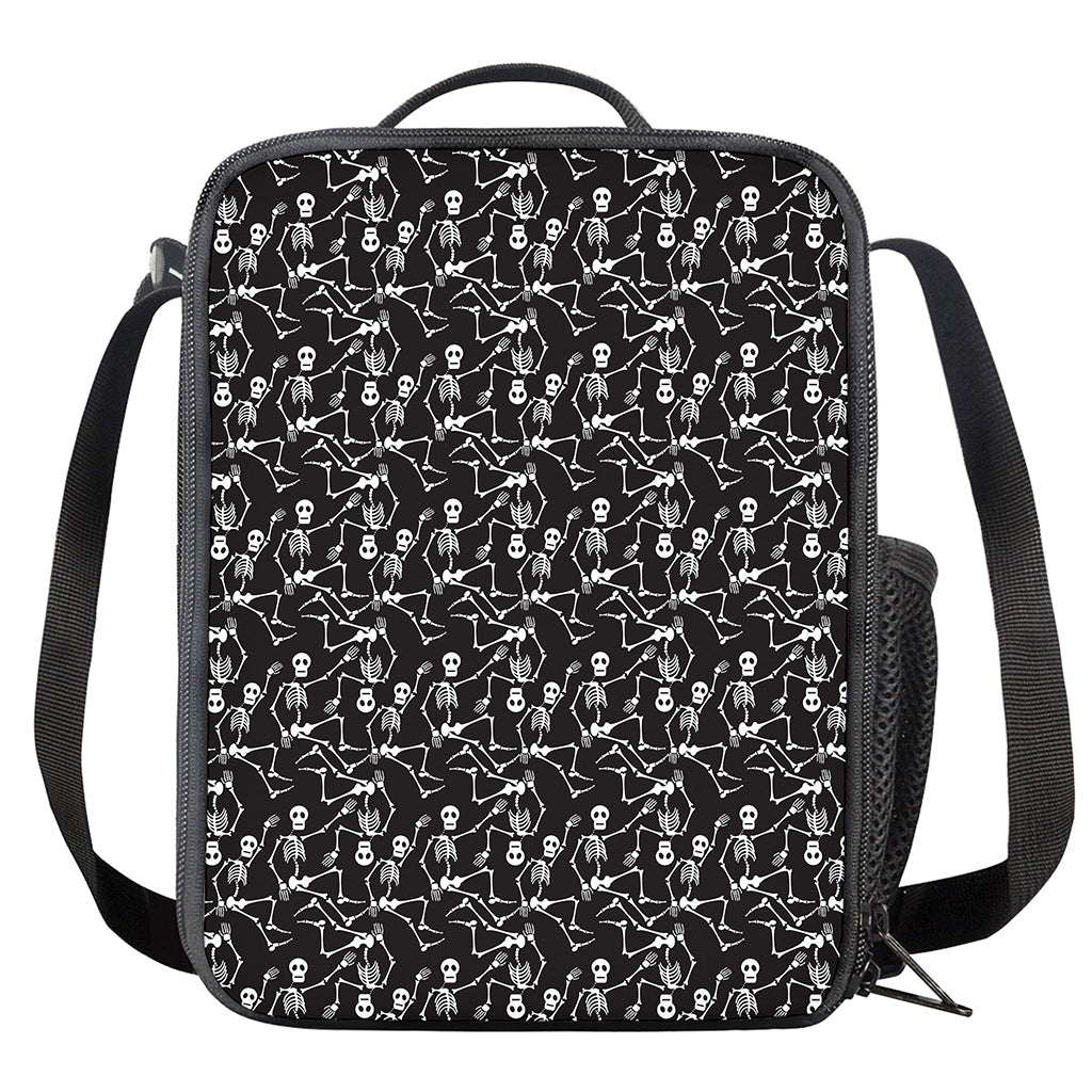 Black And White Skeleton Pattern Print Crossbody Lunch Bag