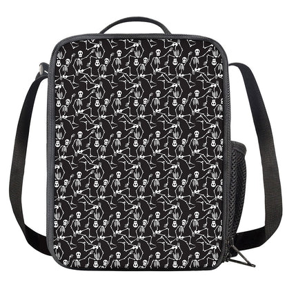 Black And White Skeleton Pattern Print Crossbody Lunch Bag