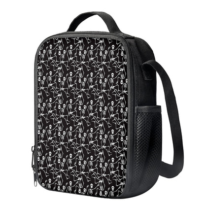Black And White Skeleton Pattern Print Crossbody Lunch Bag