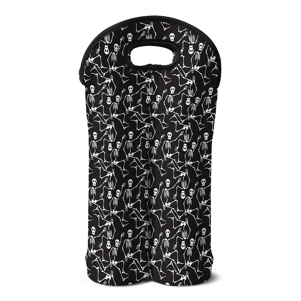 Black And White Skeleton Pattern Print Double Neoprene Wine Tote