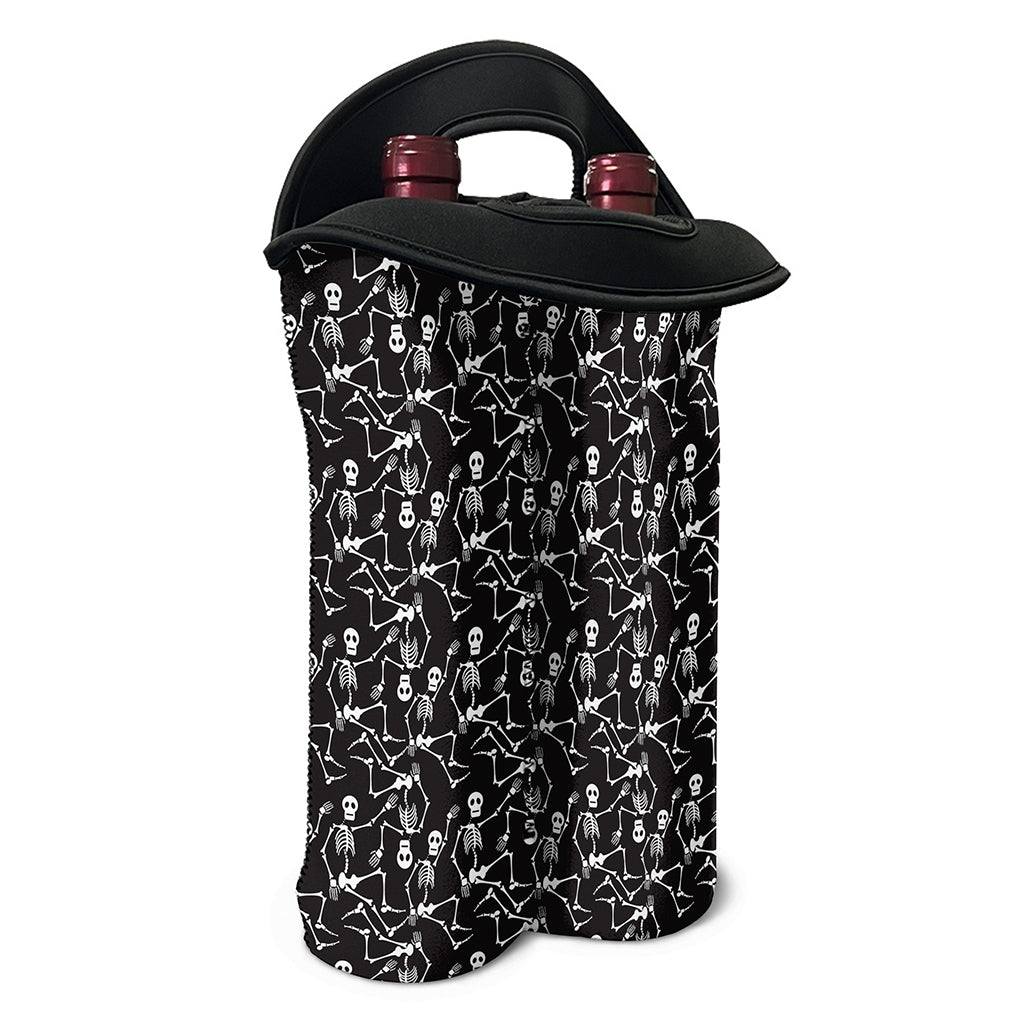 Black And White Skeleton Pattern Print Double Neoprene Wine Tote