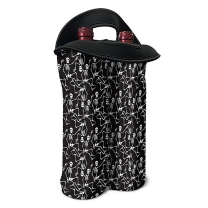 Black And White Skeleton Pattern Print Double Neoprene Wine Tote