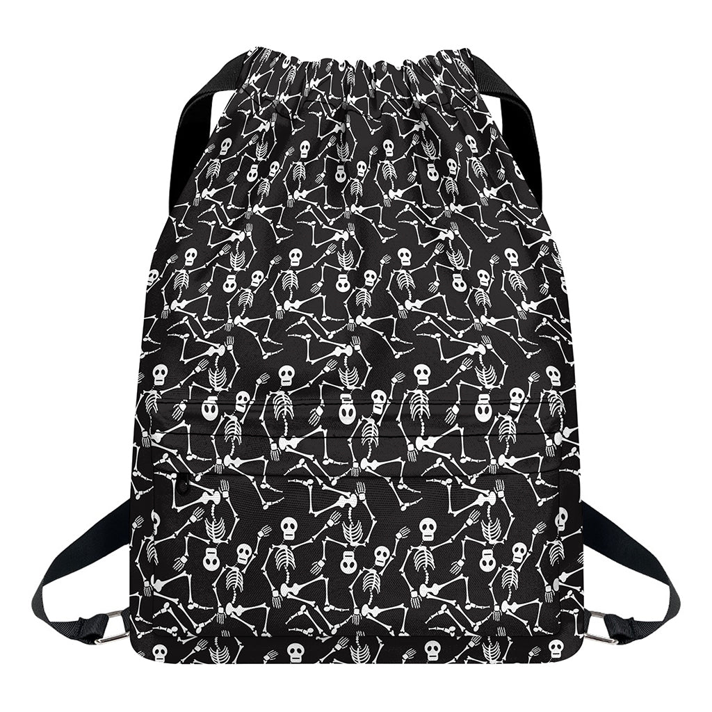 Black And White Skeleton Pattern Print Drawstring Backpack