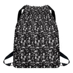 Black And White Skeleton Pattern Print Drawstring Backpack