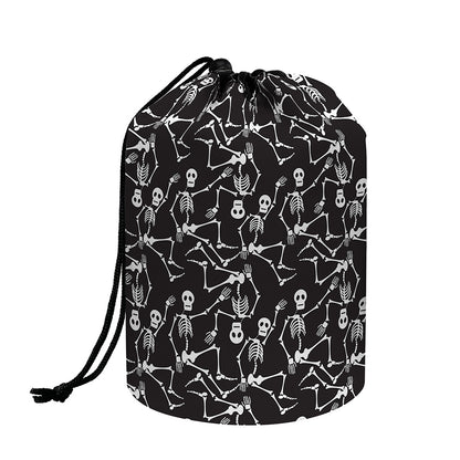 Black And White Skeleton Pattern Print Drawstring Makeup Bag