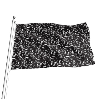 Black And White Skeleton Pattern Print Flag