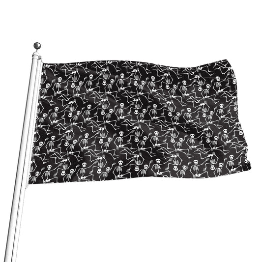 Black And White Skeleton Pattern Print Flag